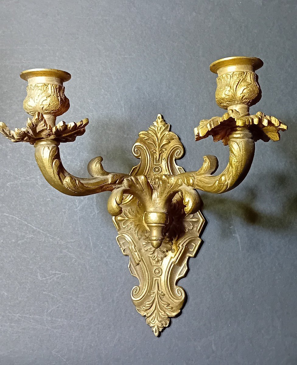 Paire d'Appliques De Style Louis XV En Bronze Doré-photo-3