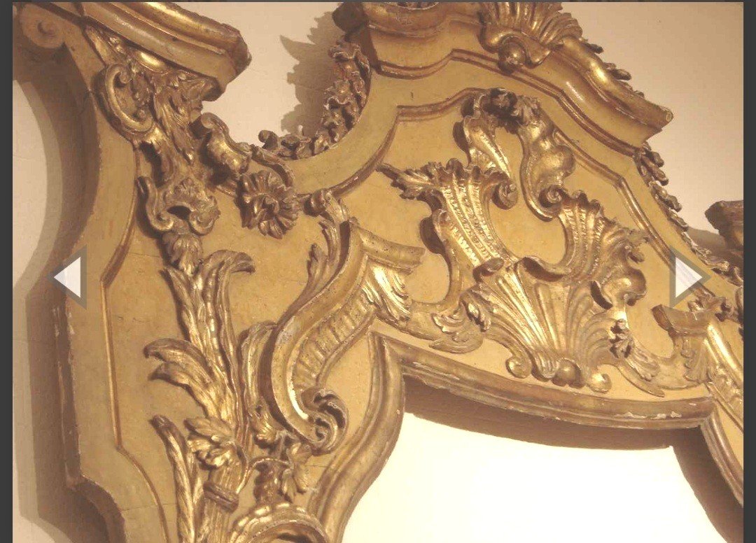 Important Grand Miroir Baroque En Bois Sculpté, Laqué Et Doré-photo-3