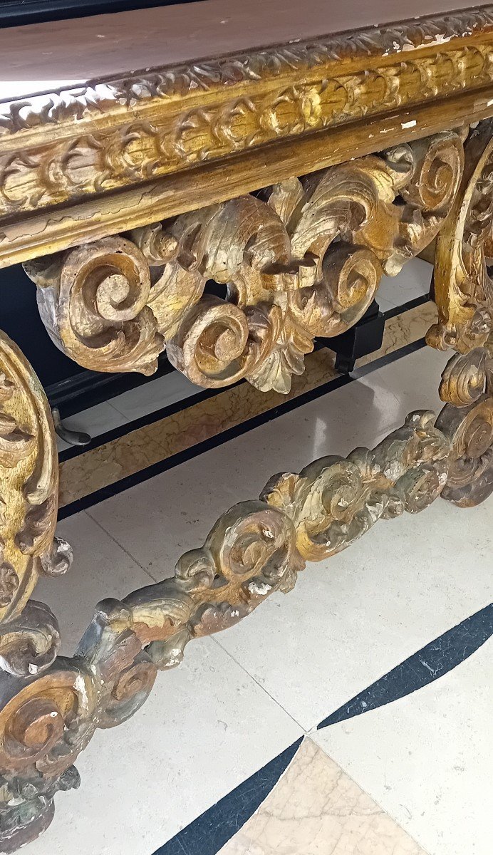 Ancient Baroque Console In Carved And Gilded Wood-photo-2