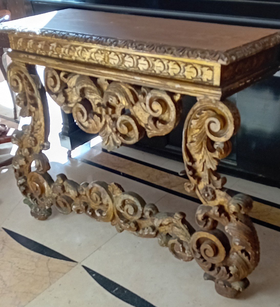 Ancient Baroque Console In Carved And Gilded Wood-photo-3