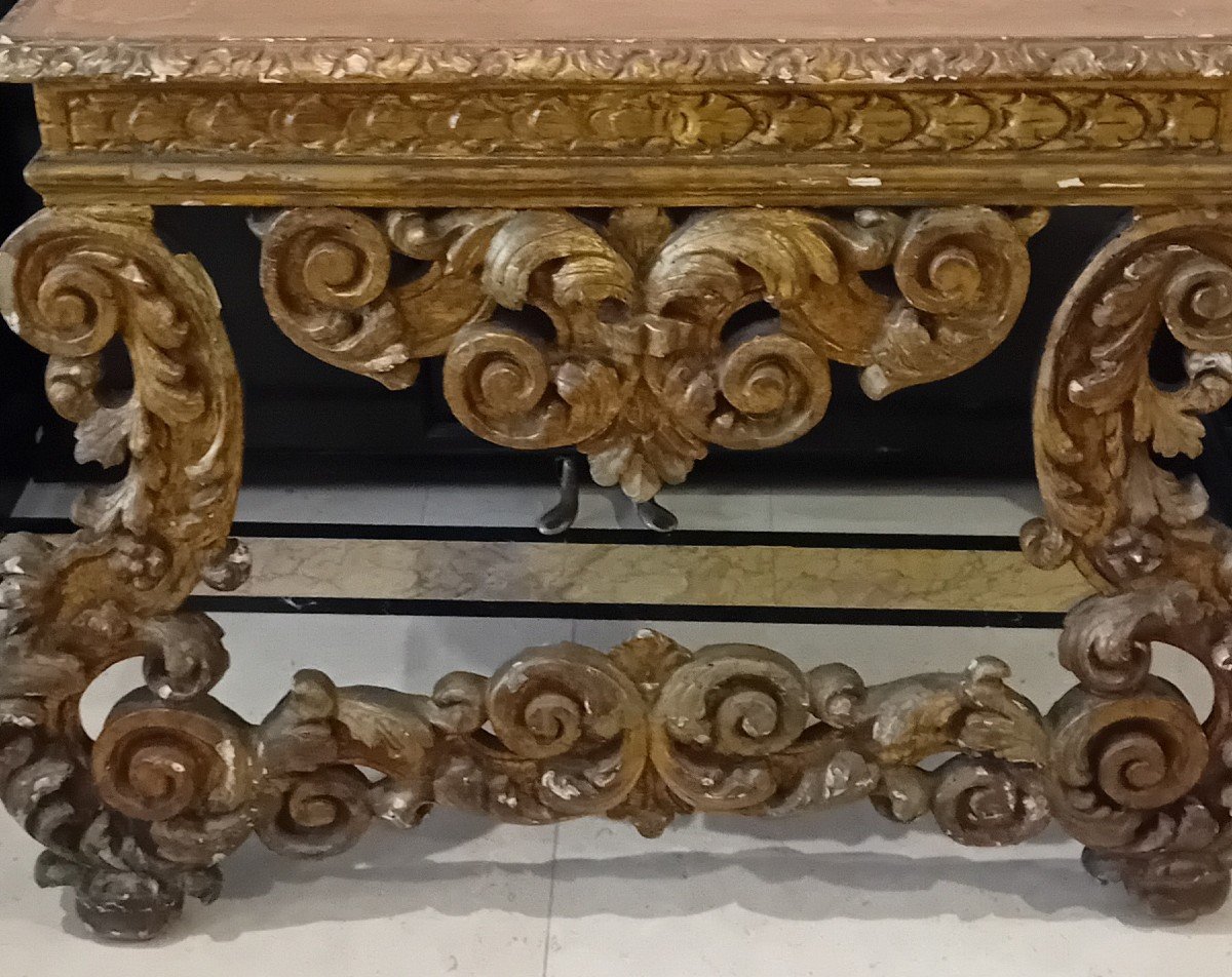 Ancient Baroque Console In Carved And Gilded Wood-photo-1