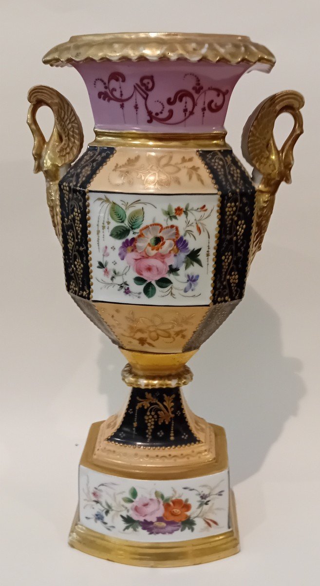 Antique French Empire Vase In Decorated And Gilded Porcelain