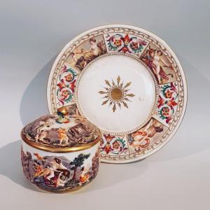 A Italian Porcelain Sugarpot With Dish