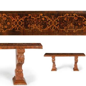 Ancient Italian Bench , Walnut Top And Red Marble