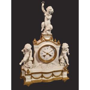 Sevres, Antique Biscuit Clock And Gilded Bronze