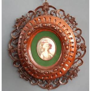 Miniature On Ivory With Carved Wooden Frame