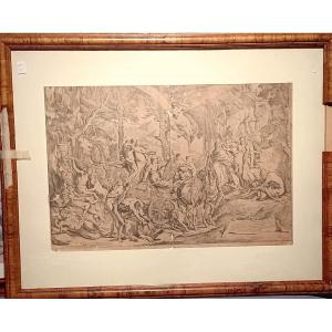 Ancient Engraving "triumph Of Painting On Parnasus"