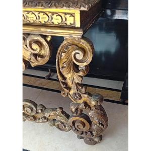 Ancient Baroque Console In Carved And Gilded Wood