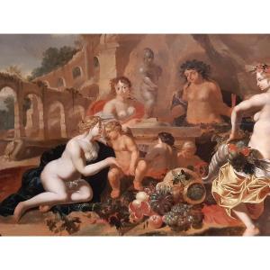 Neoclassical Oil Painting On Panel "bacchanal"