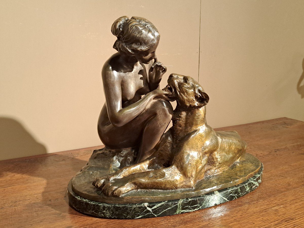JEAN MAGROU - Bronze Art Déco "Dame à La Panthère"-photo-2