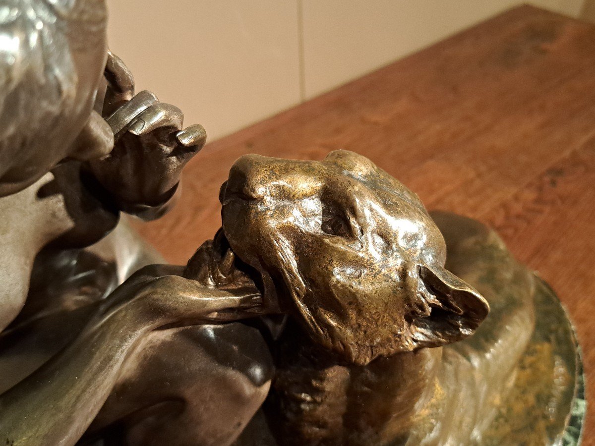JEAN MAGROU - Bronze Art Déco "Dame à La Panthère"-photo-4
