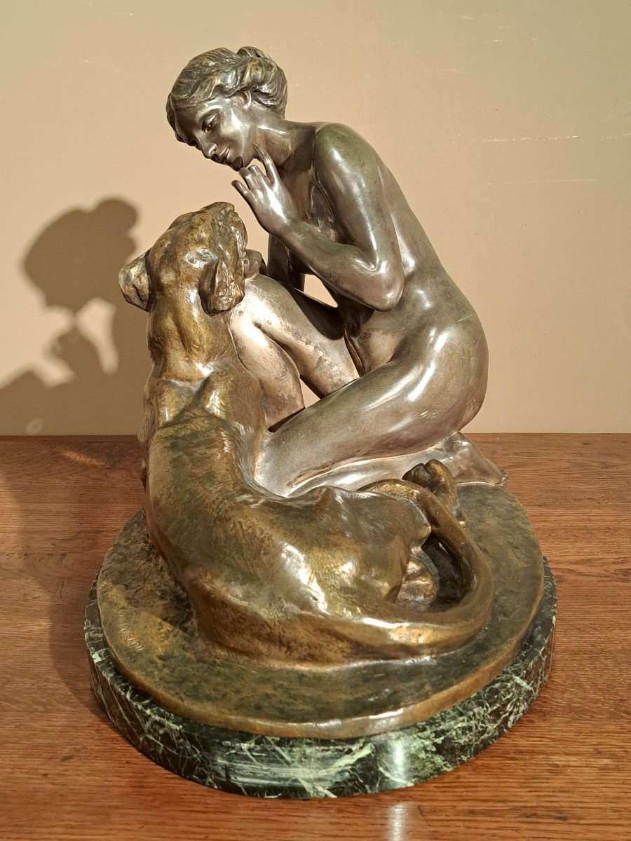 JEAN MAGROU - Bronze Art Déco "Dame à La Panthère"-photo-1