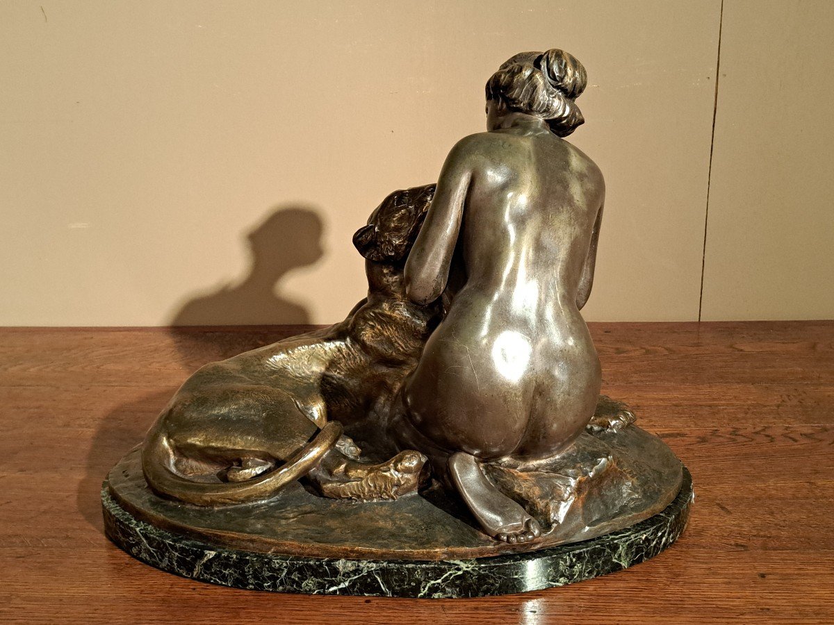 JEAN MAGROU - Bronze Art Déco "Dame à La Panthère"-photo-2