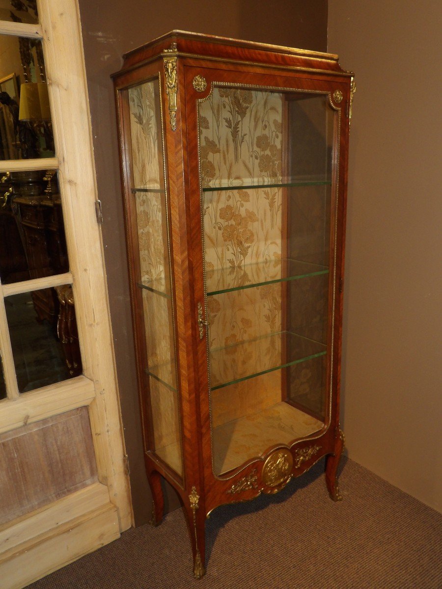 OUDIN à MARSEILLE – Vitrine en marqueterie à garniture de bronze ciselé et doré-photo-4