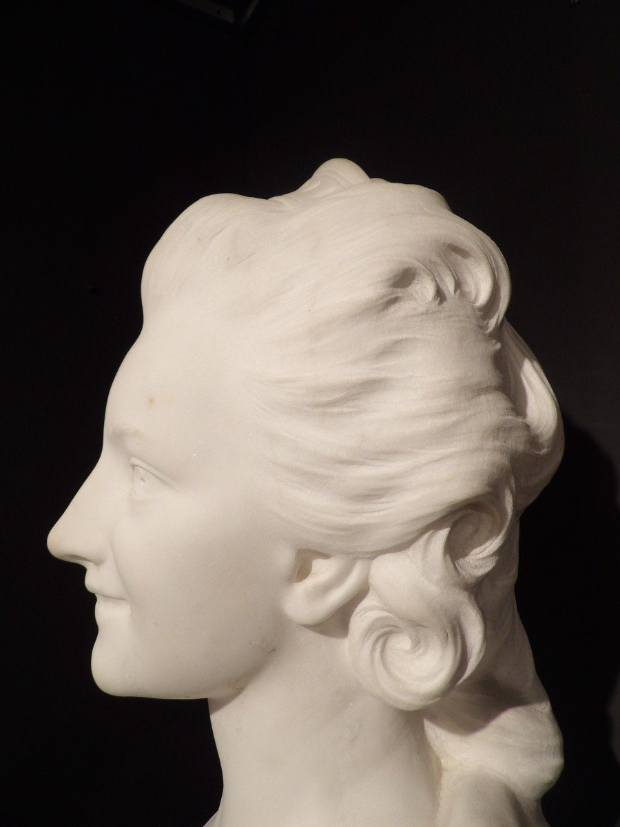 E Chretien - Important Sculpture In Carrara Marble Of The Young Marie-antoinette-photo-7