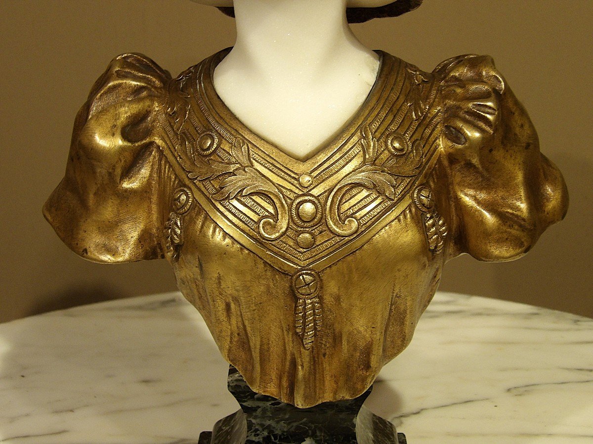 Affortunato Gori - Bust In Gilded Bronze And Carrara Marble-photo-2