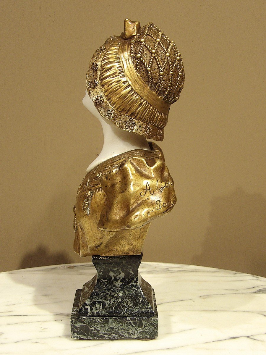 Affortunato Gori - Bust In Gilded Bronze And Carrara Marble-photo-1