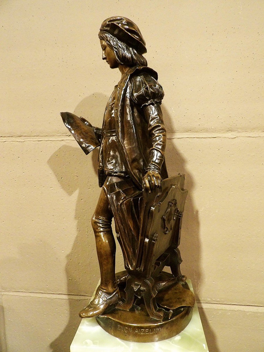 EUGENE-ANTOINE AIZELIN – Sculpture en bronze "Raphaël Sanzio"-photo-3