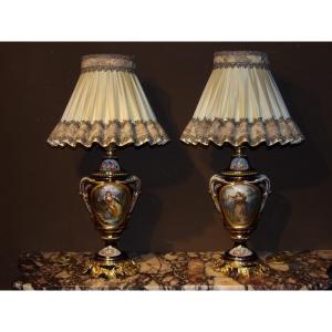 Pair Of  Vieux Paris Porcelain Floor Lamps 