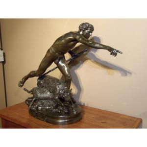 HIOLIN - Importante sculpture en bronze "Au Loup"