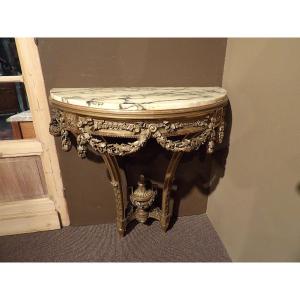 Half-moon Console In Wood And Gilded Stucco