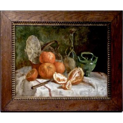 Oranges sur nappe - XIXème - non signé