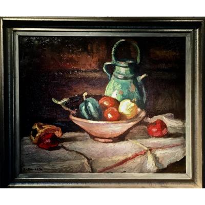 Poivrons, Aubergine, Tomates - Francisco Emilio BAUZER (1887-1945)