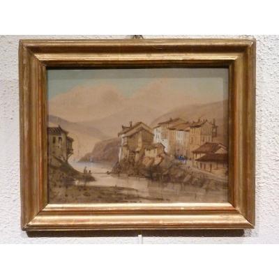 Village By The Lake - Watercolor Early Nineteenth - Unsigned