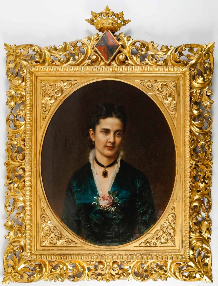 HST Hongrois Portrait De Jeune Femme Au Pendentif 