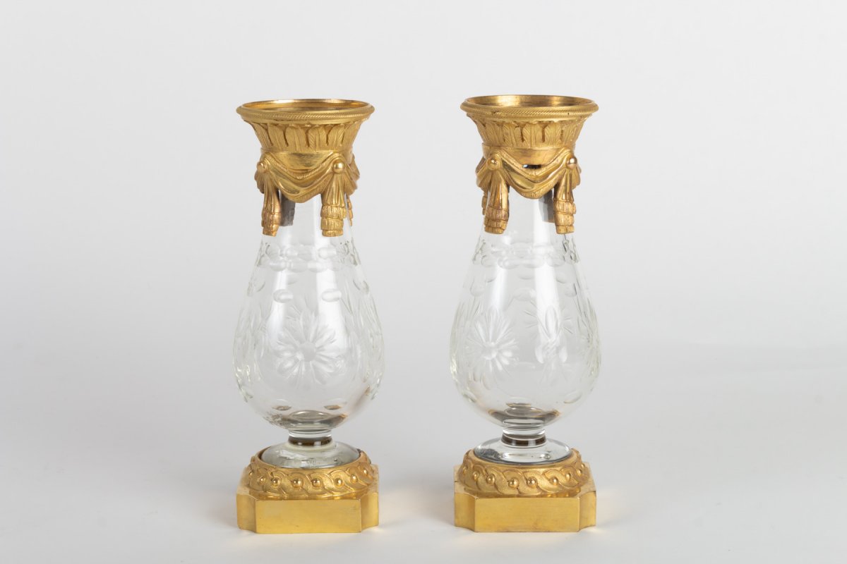 Paire De Vases Cristal Et Bronze -photo-2