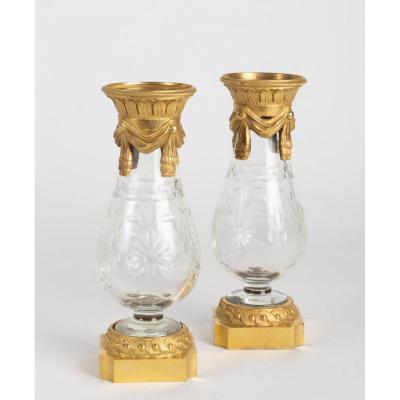 Pair Of Crystal And Bronze Vases