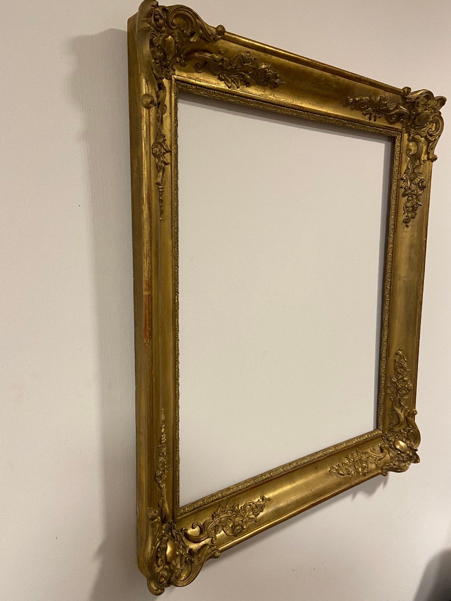 19th Century Frame In Wood And Gilded Stucco-photo-2