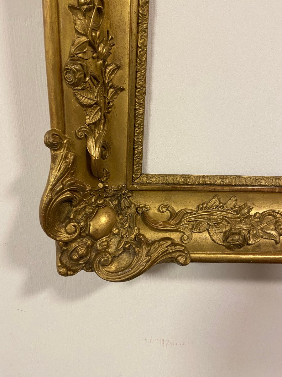 19th Century Frame In Wood And Gilded Stucco-photo-3