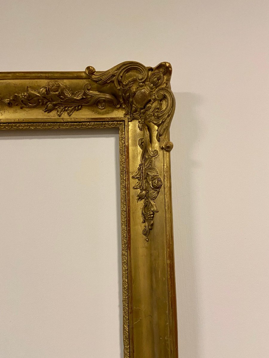 19th Century Frame In Wood And Gilded Stucco-photo-4