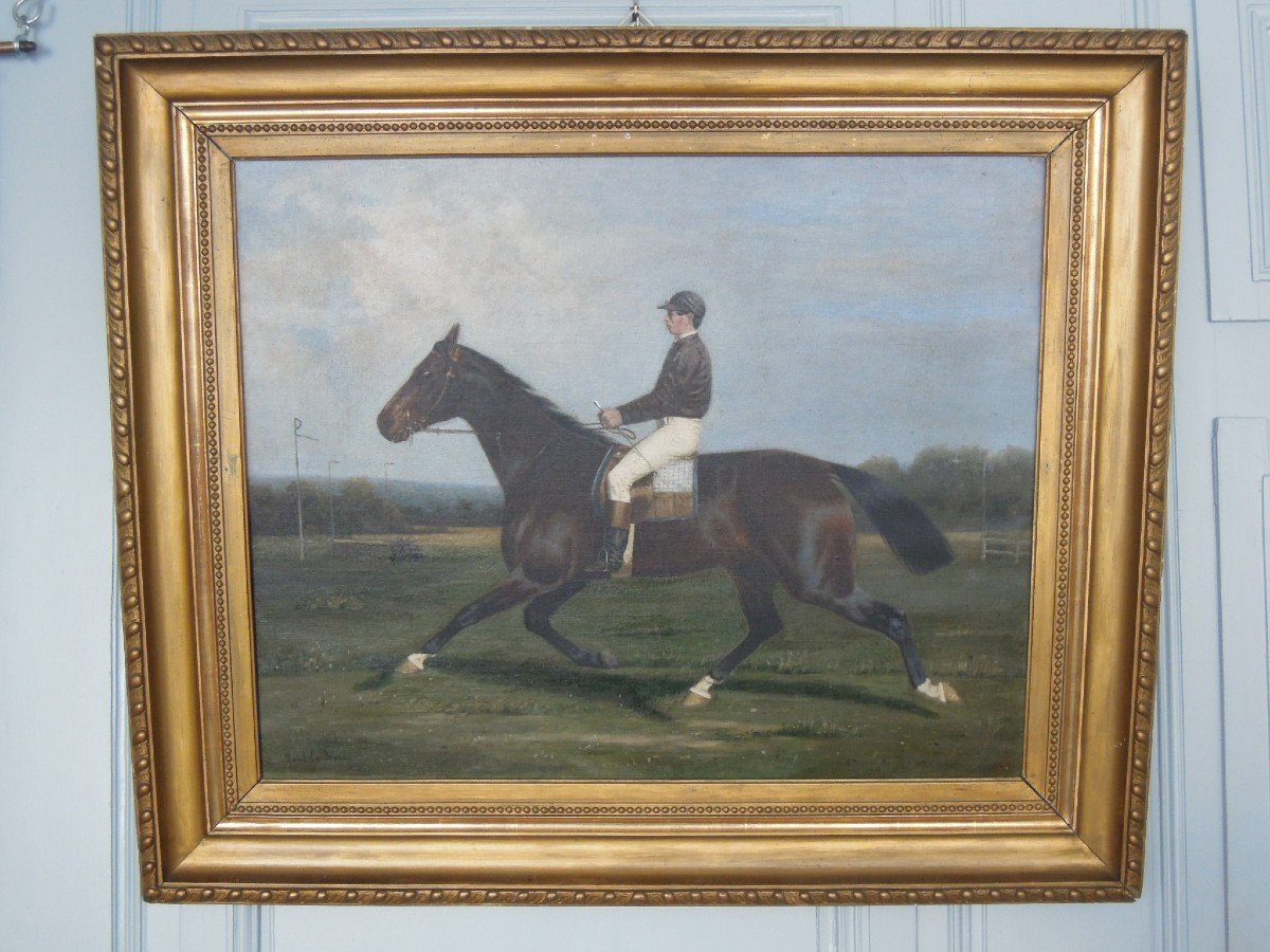 Tableau de cheval au trot et son cavalier par Paul Le More