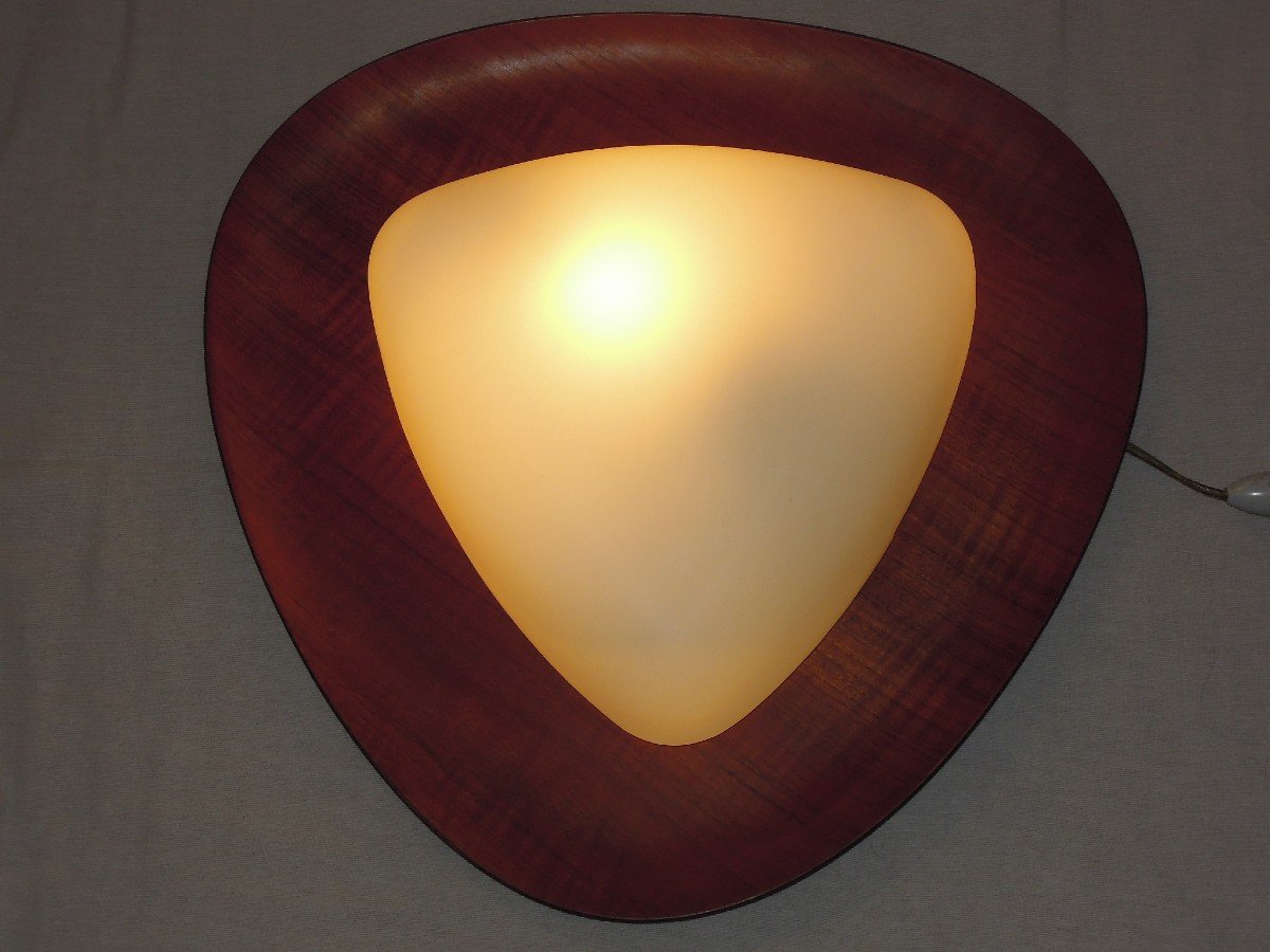 Triangular Wall Lamp In Teak And Opaline Glass By Goffredo Reggiani 60s-70s-photo-2