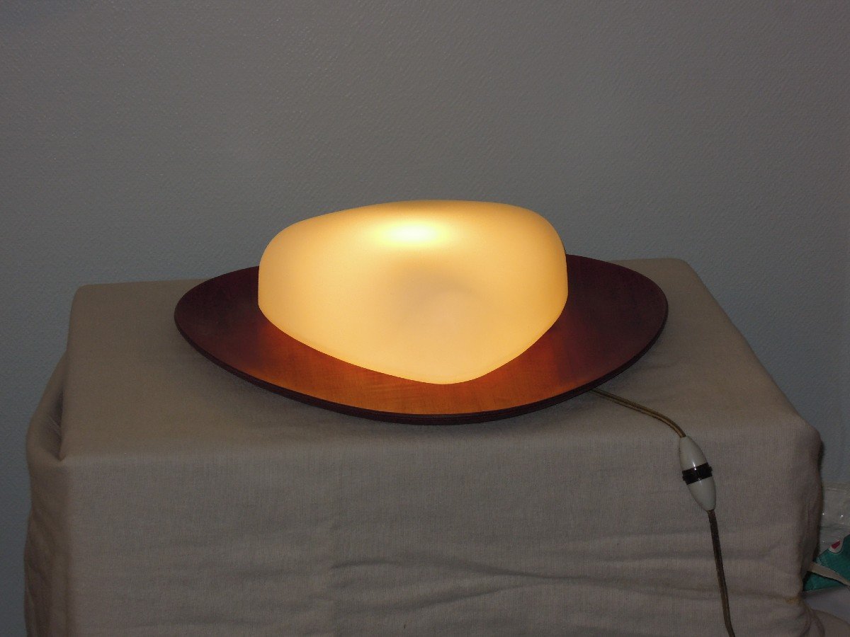 Triangular Wall Lamp In Teak And Opaline Glass By Goffredo Reggiani 60s-70s-photo-3