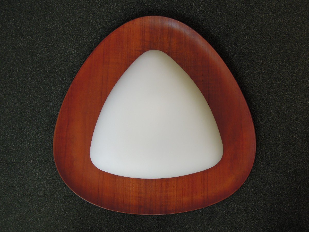 Triangular Wall Lamp In Teak And Opaline Glass By Goffredo Reggiani 60s-70s