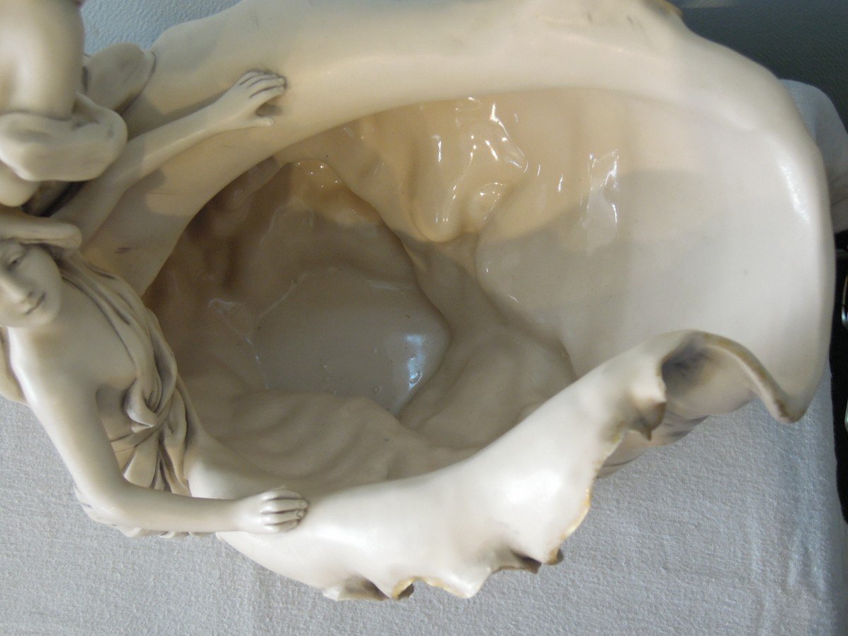 Large Royal Dux Bohemia Bowl From The Art Nouveau Period: Naked Women With Shells-photo-4