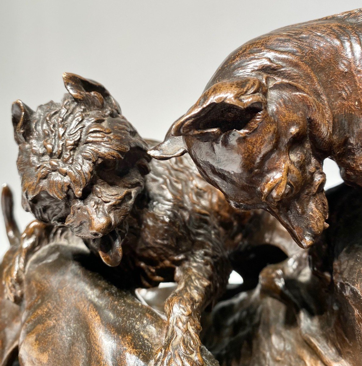 Groupe De Chiens Au Terrier Par Pierre - Jules Mène - Bronze Barbedienne-photo-5