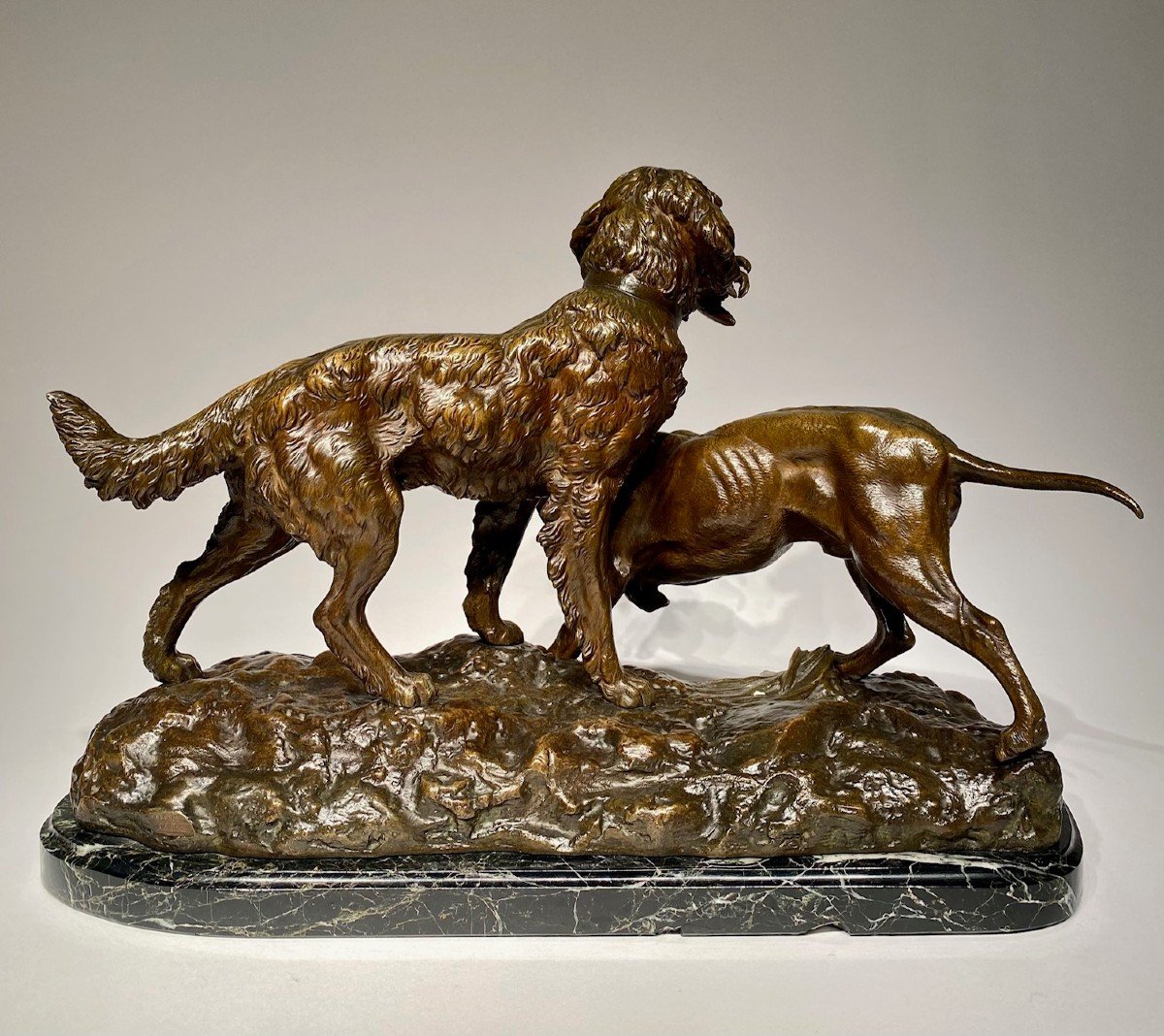 Ferdinand Pautrot (1832-1894). Griffon Et Braque. Bronze  Signé -photo-5