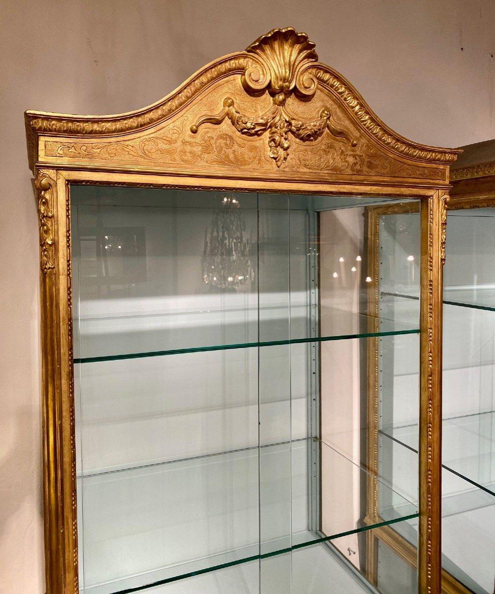 Pair Of Regency Style Showcases In Golden Wood. Napoleon III Period.-photo-2