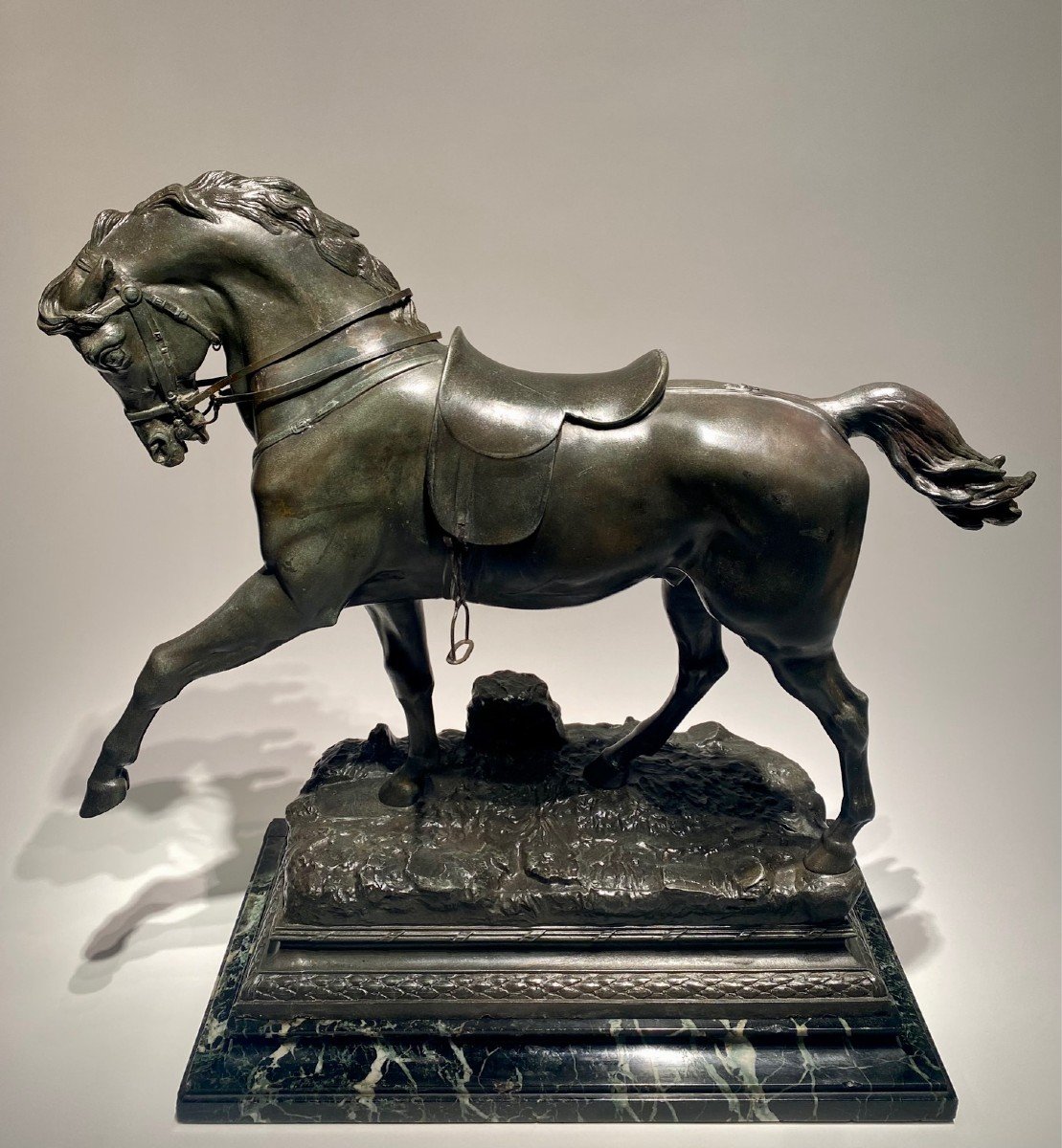 A Large Horse Sculpture On A Marble Base By Emile Picault.-photo-3