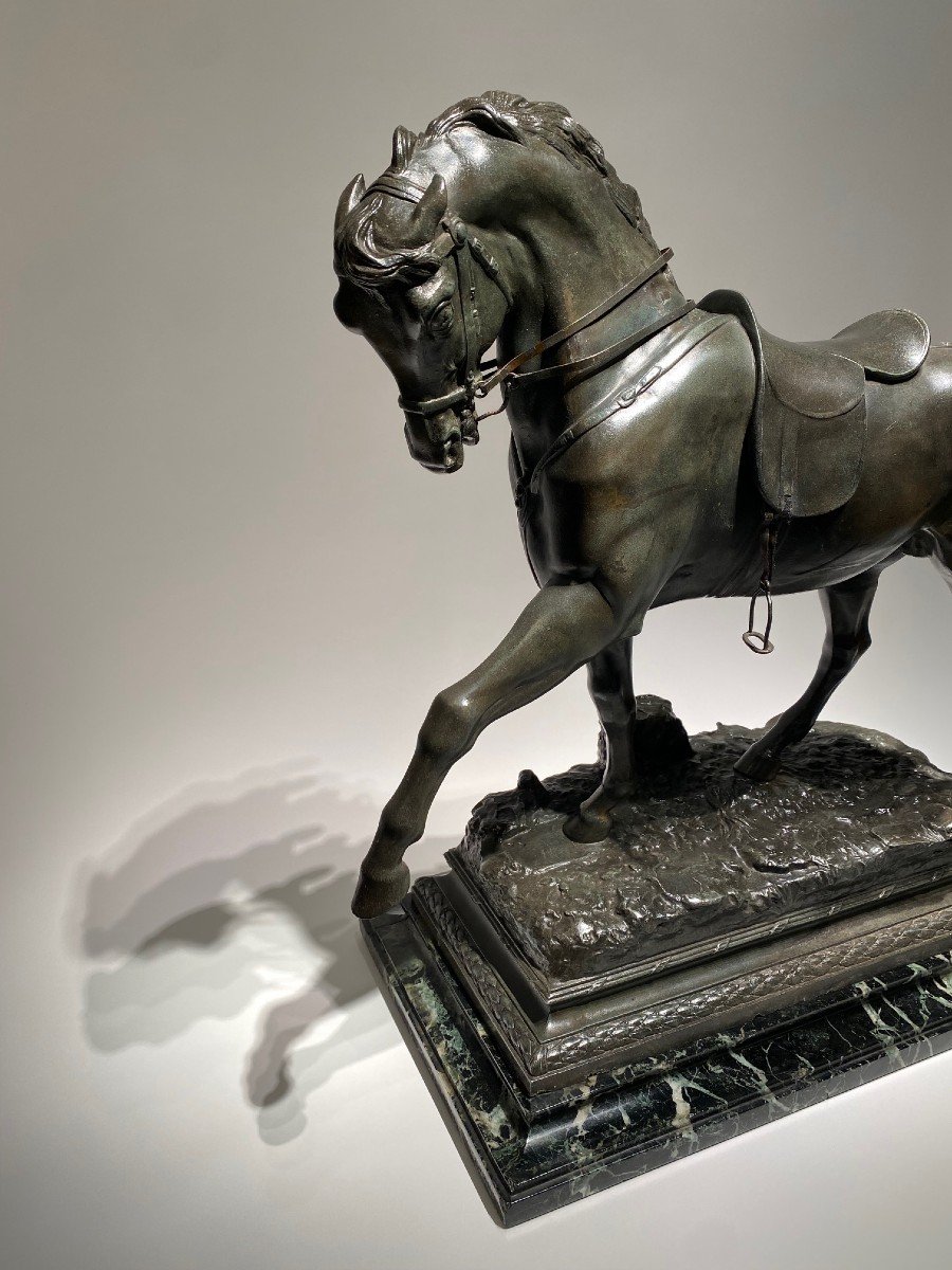 A Large Horse Sculpture On A Marble Base By Emile Picault.-photo-3