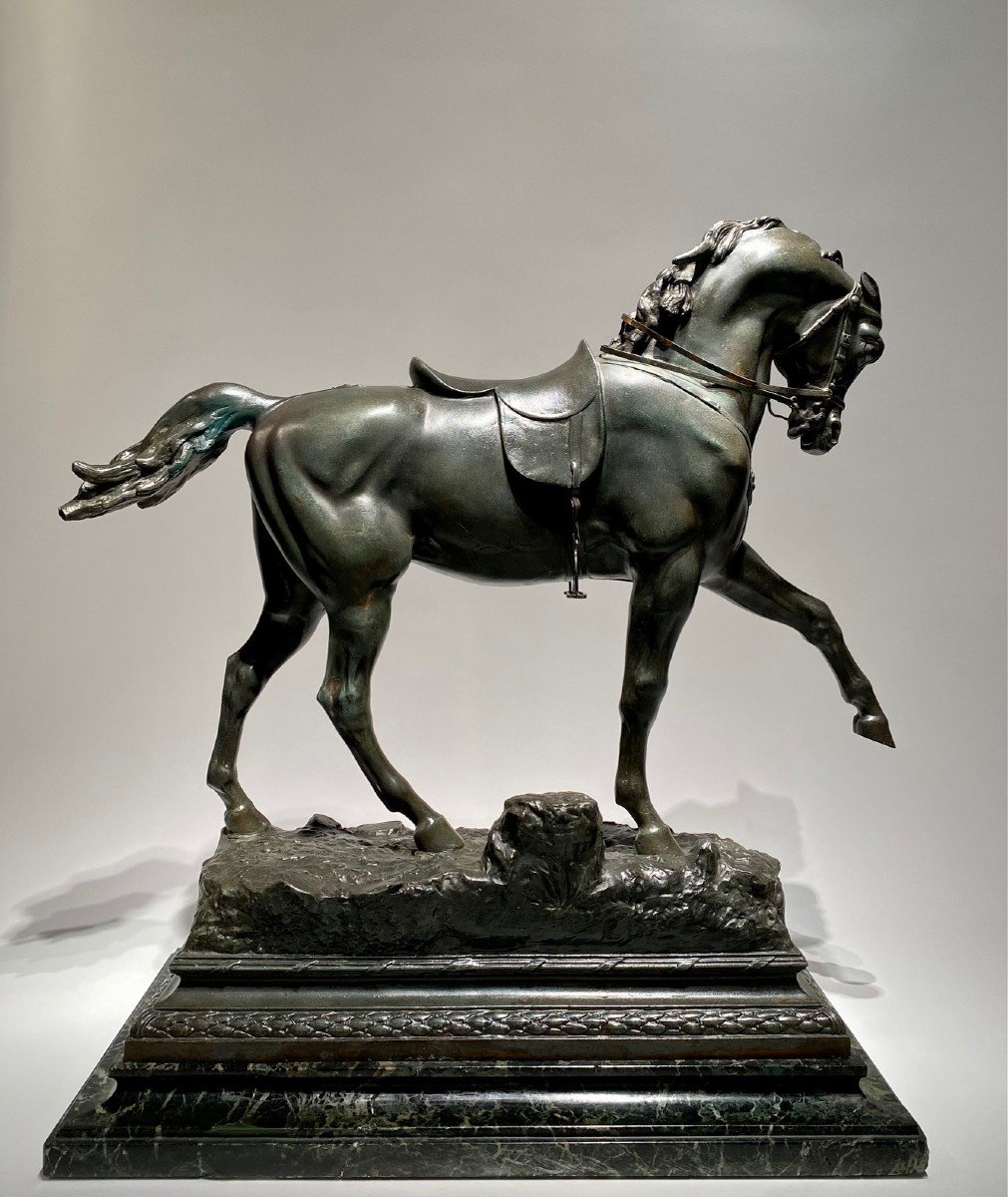 A Large Horse Sculpture On A Marble Base By Emile Picault.-photo-4