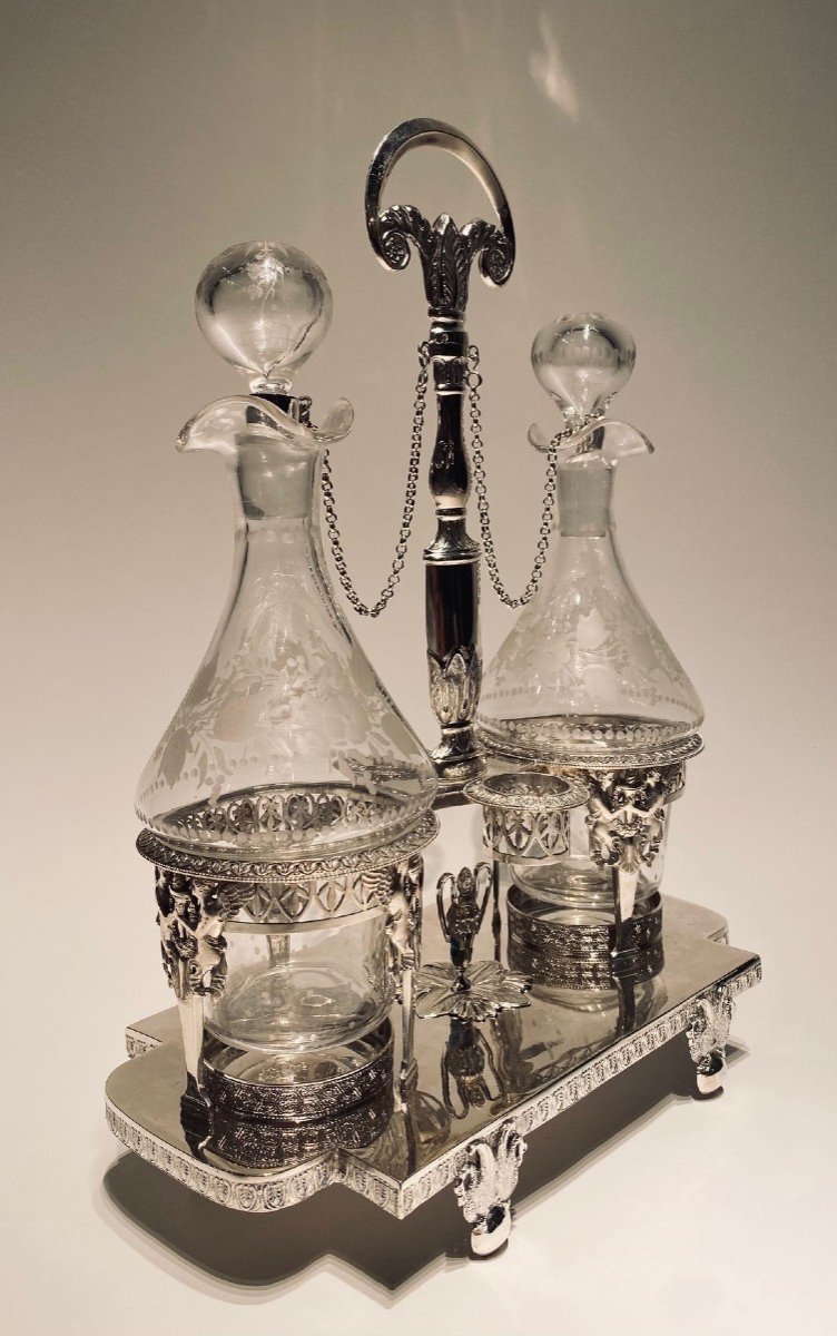 Empire Menage In Silver And Cut Glass For Oil And Vinegar-photo-4