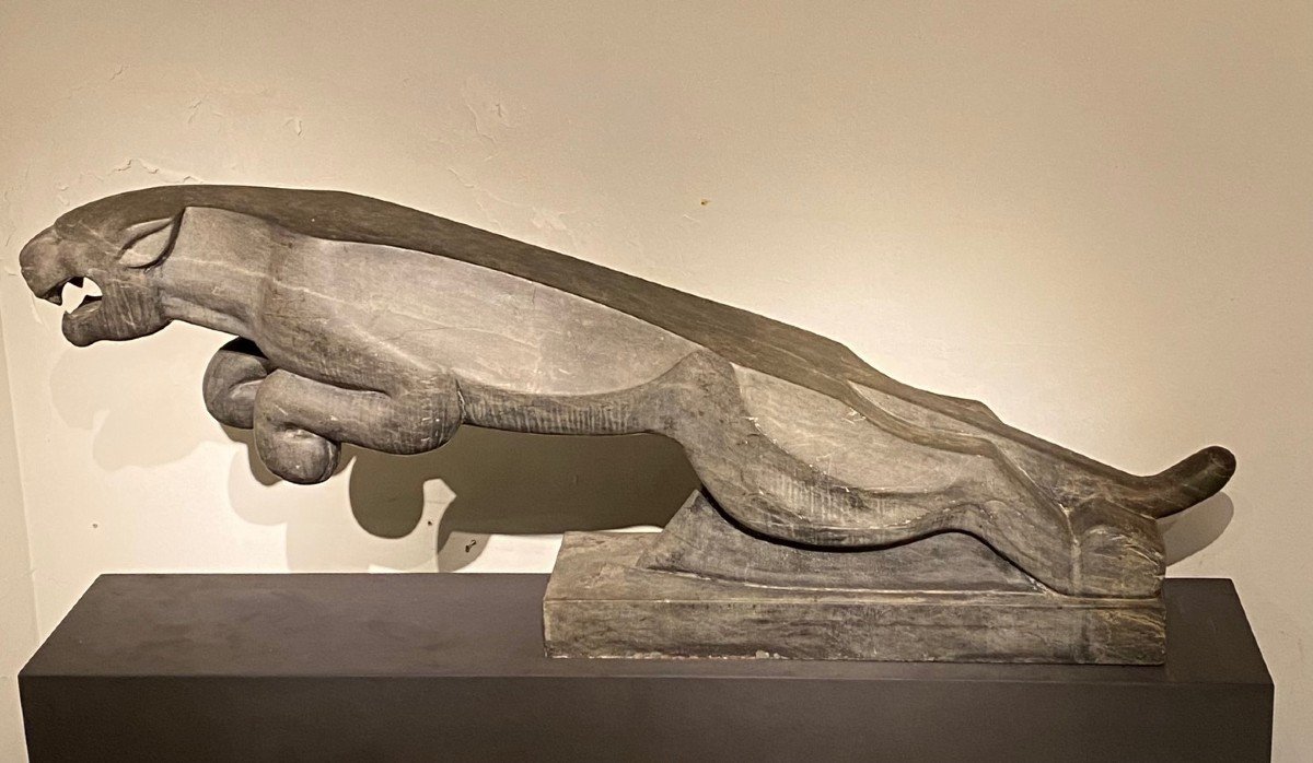 Impressive Art Deco Stone Jaguar, Mid-20th Century-photo-8