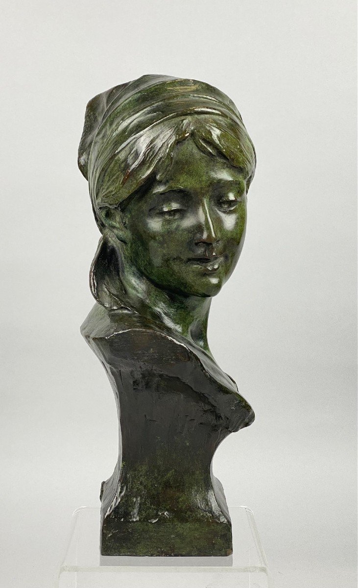 Sculpture - Busted Young Girl In Bronze, By Alphonse Van Beurden (1854 -1938)-photo-4