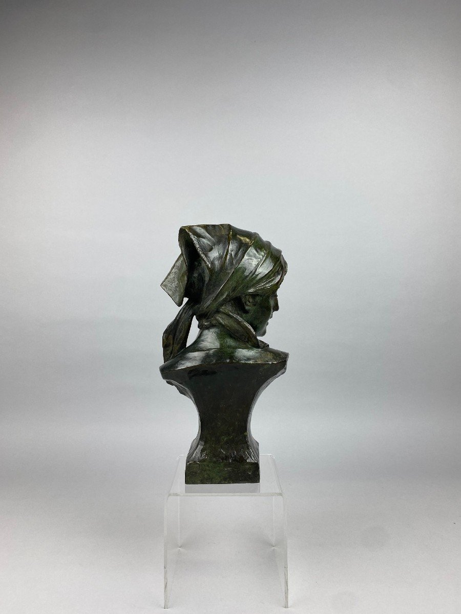 Sculpture - Busted Young Girl In Bronze, By Alphonse Van Beurden (1854 -1938)-photo-4