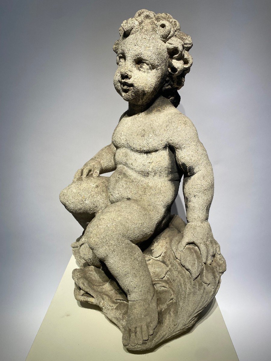 A Beautiful Late 19th Century Carved Sandstone Putto/fountain.-photo-4